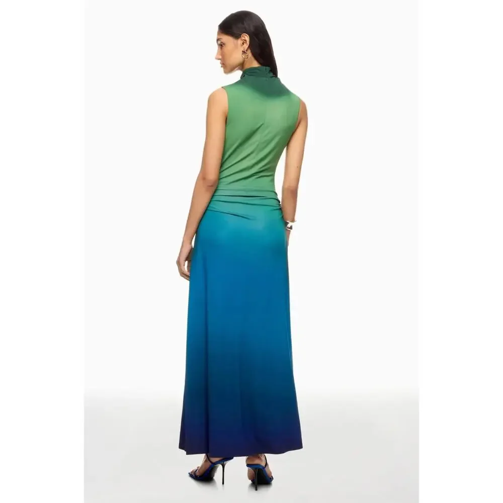 SIMKHAI Aldina Jersey Stretch Maxi Dress Blue Green Ombre, Size S Retails $645 - Picture 4 of 13